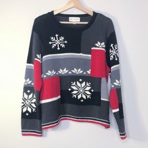 Casual Corner Gray, Black & Red Snowflake Sweater